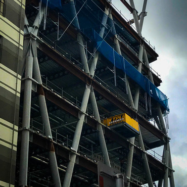 Safety fan netting on multi story office building in Wellington CBD